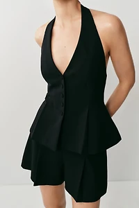 COVERED BUTTON HALTER VEST TOP