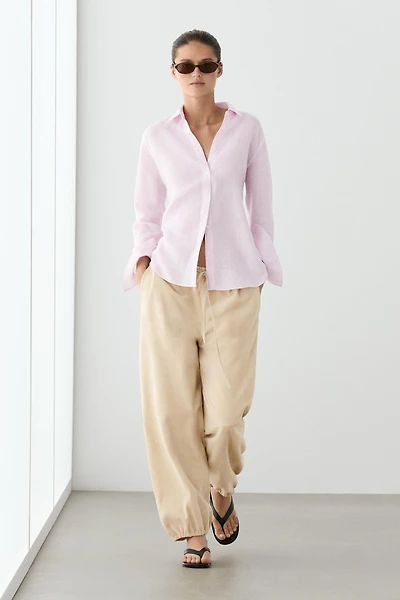 100% linen shirt with striped details