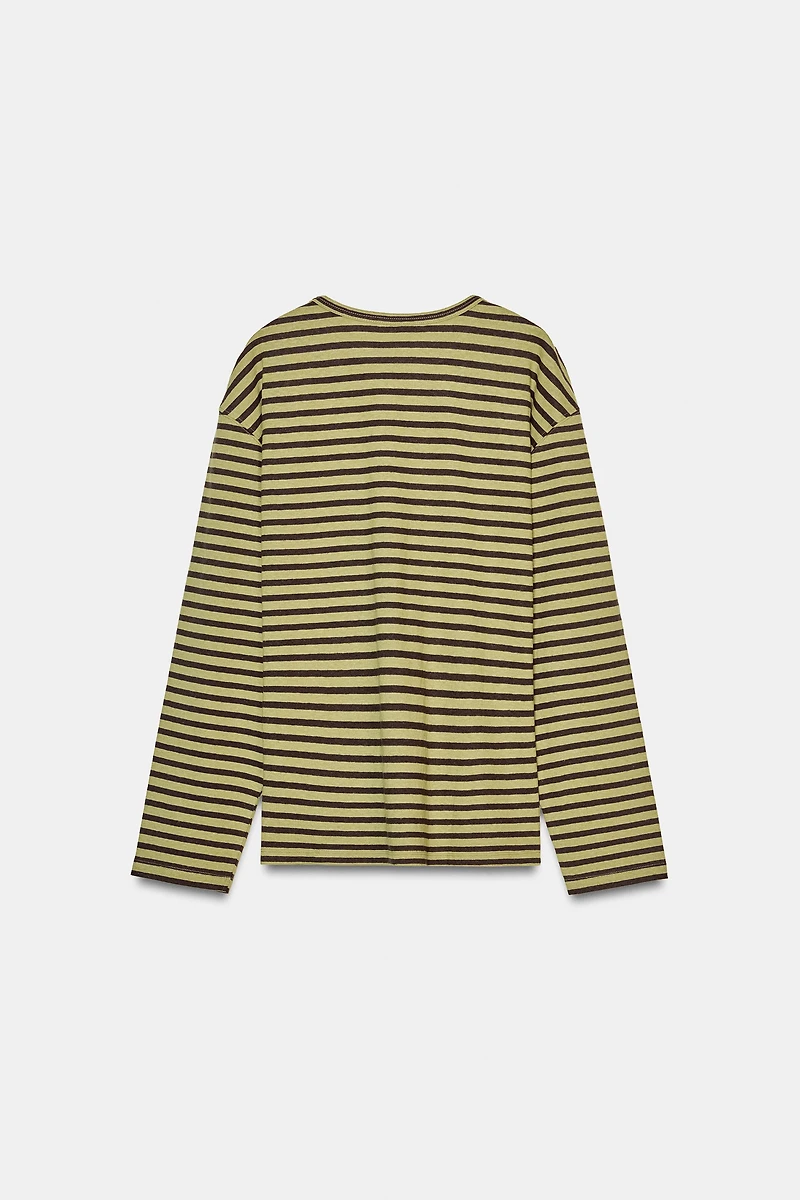 STRIPED COTTON AND LINEN T-SHIRT