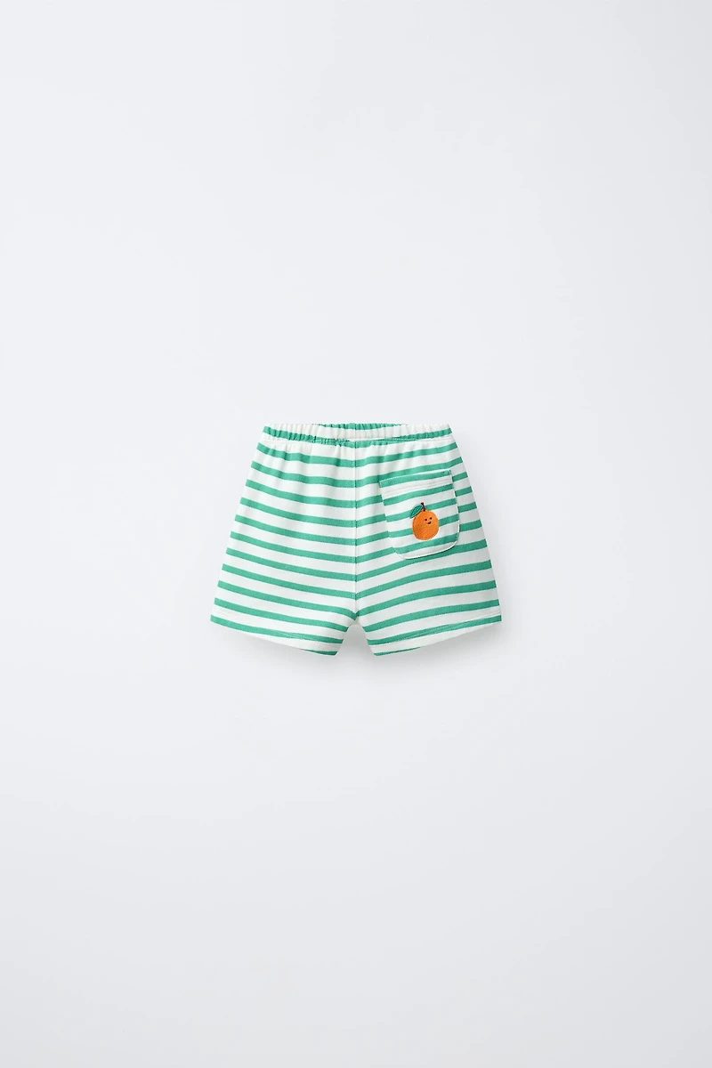 EMBROIDERED TANGERINE STRIPED SHORTS