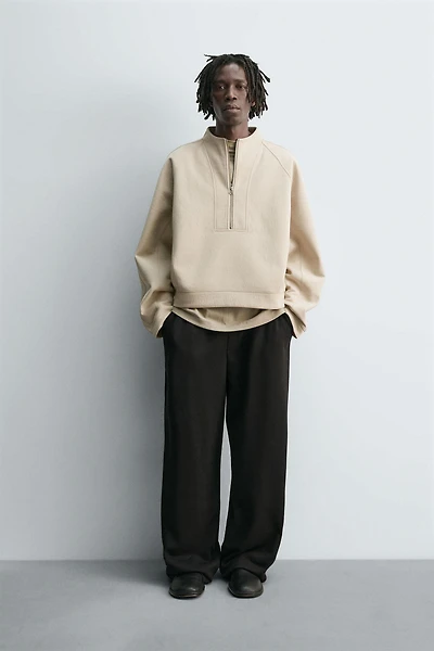 CROPPED FIT NEOPRENE EFFECT SWEATSHIRT WITH STUDS