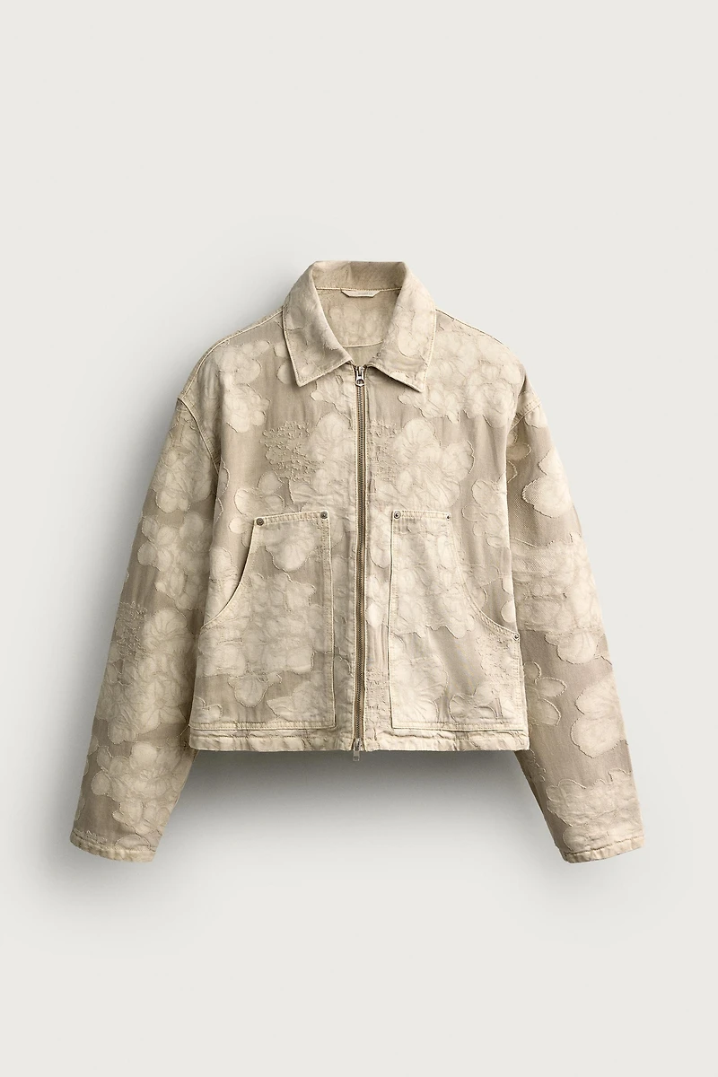 FLORAL JACQUARD CROPPED FIT JACKET