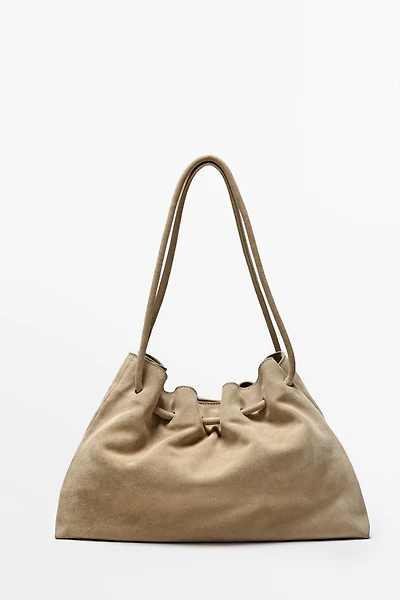 Ruched split suede leather bag