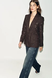 VESTE DROITE ÉPAULETTES BRODERIES AJOURÉES