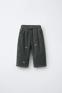 EMBROIDERED LINED FINE WALED CORDUROY PANTS