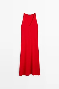 V-neck knit midi dress