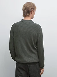 Cotton blend knit polo sweater