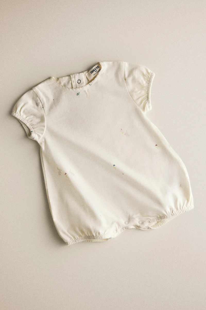 KIDS RABBIT & FLOWER FOOTED ROMPER