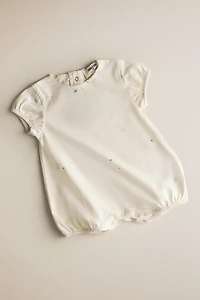 KIDS RABBIT & FLOWER FOOTED ROMPER