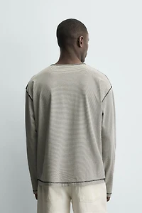 STRIPED HENLEY NECK T-SHIRT