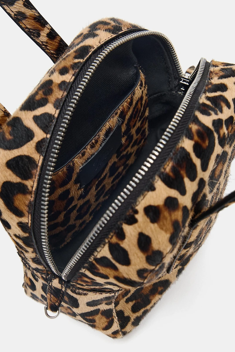 SAC MINI BOWLING EN CUIR À IMPRIMÉ ANIMALIER AVEC EFFET FOURRURE