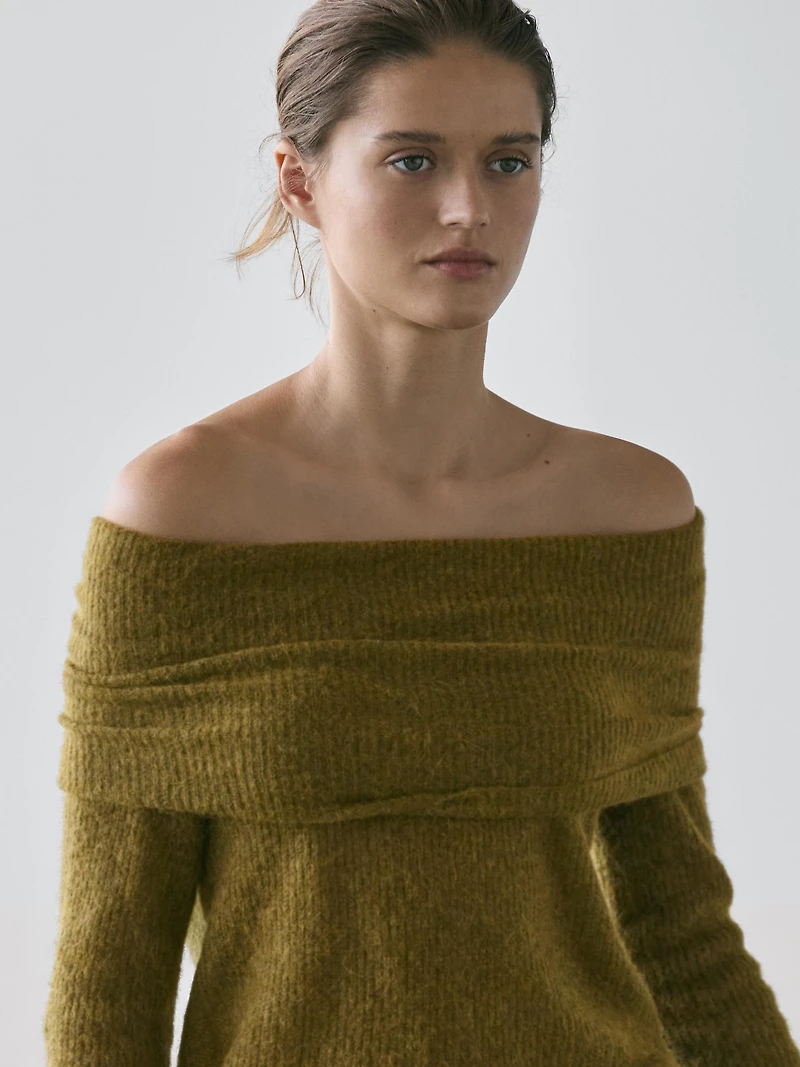 Off-the-shoulder knit sweater