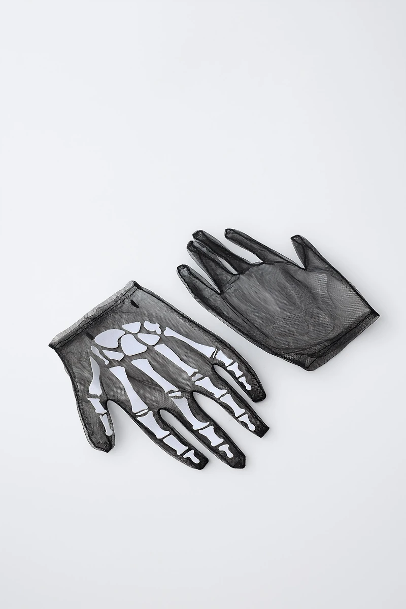 SKELETON COSTUME TULLE GLOVES