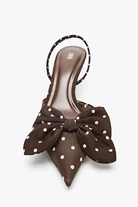 POLKA DOT PRINT HEELED SHOES WITH BOW