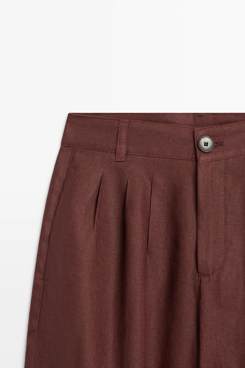 Pantalon jambe large plis lin