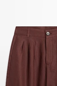 Pantalon jambe large plis lin