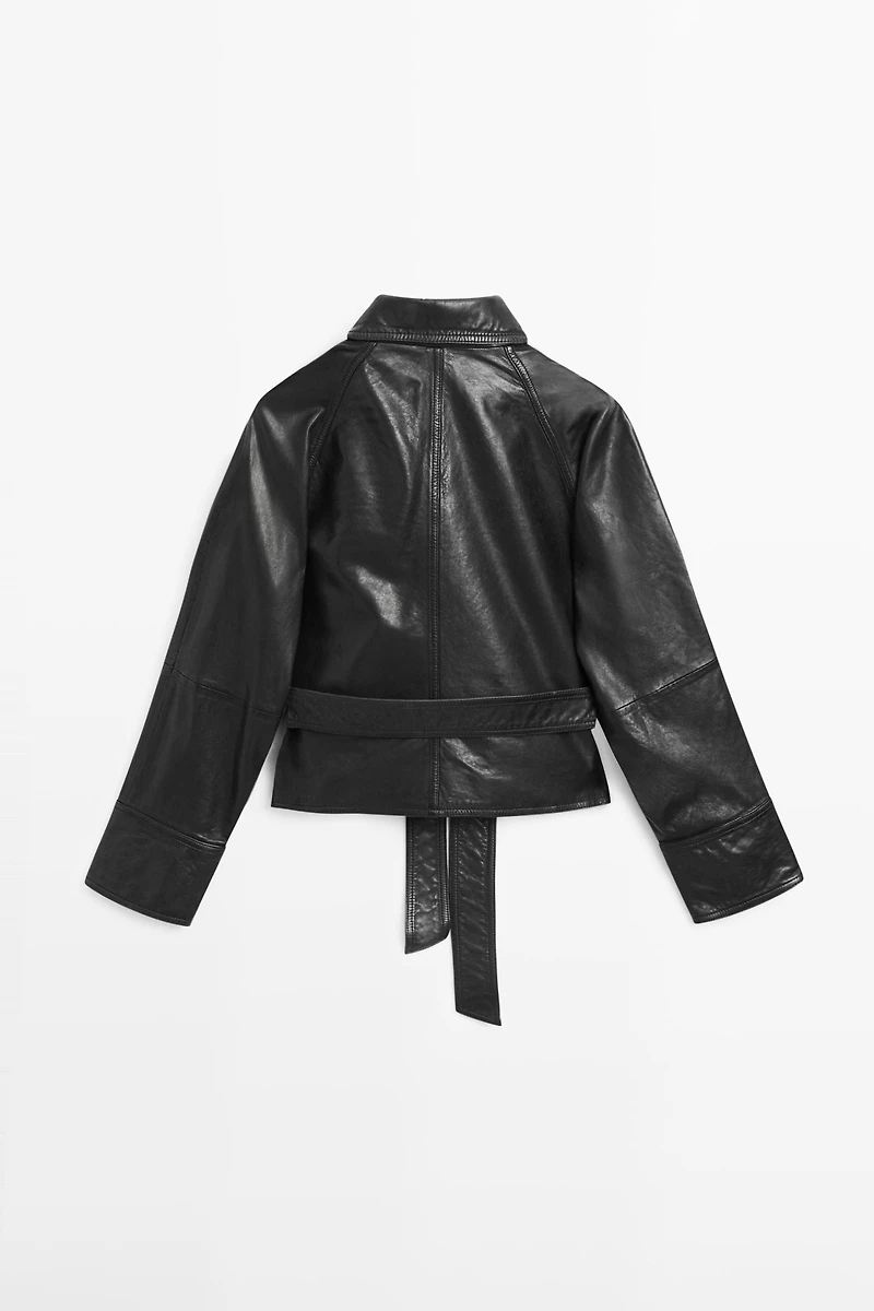 Nappa leather jacket with belt