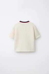 CONTRAST COLLAR TEXTURED KNIT T-SHIRT