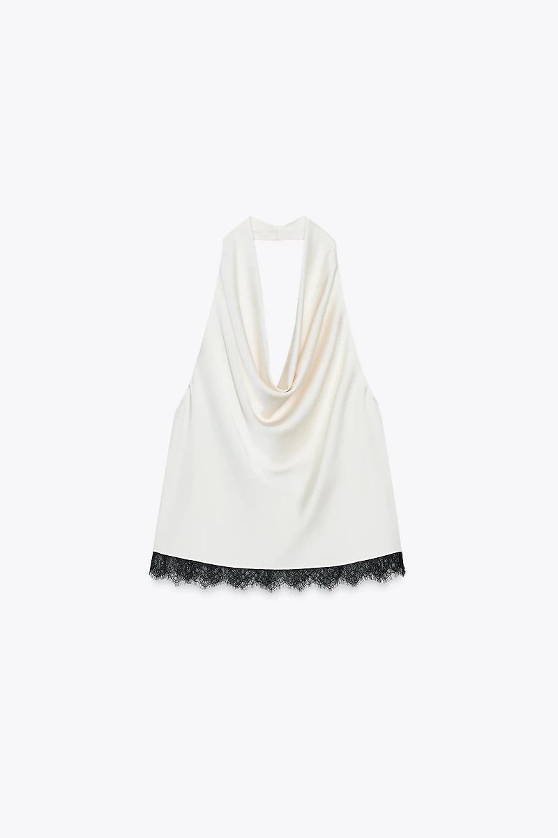 TOP HALTER SATINÉ DENTELLE