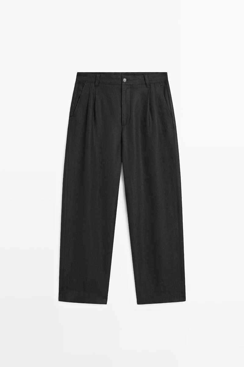 Pantalon à double pince 100 % lin