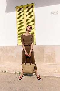 BELTED KNIT MIDI DRESS