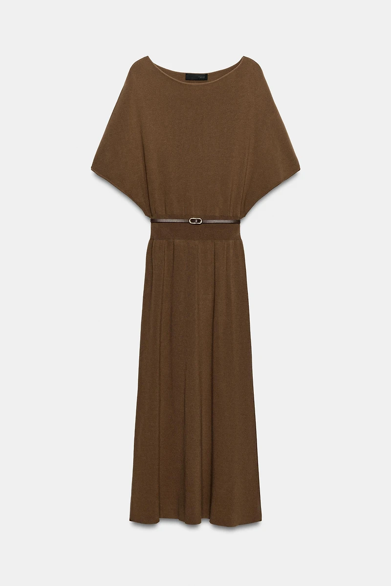 BELTED KNIT MIDI DRESS