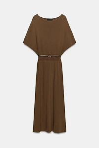 BELTED KNIT MIDI DRESS