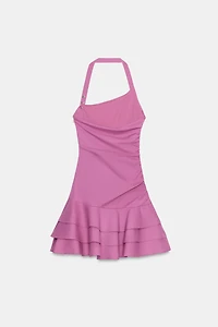 ROBE EN POPELINE AVEC ENCOLURE AMÉRICAINE À VOLANTS
