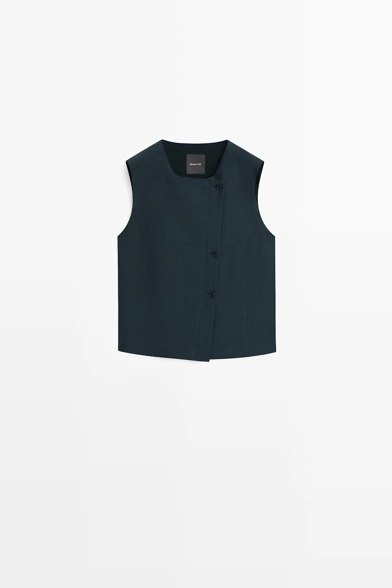 Linen asymmetric buttoned vest