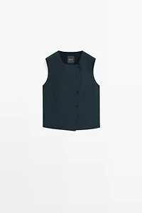 Linen asymmetric buttoned vest