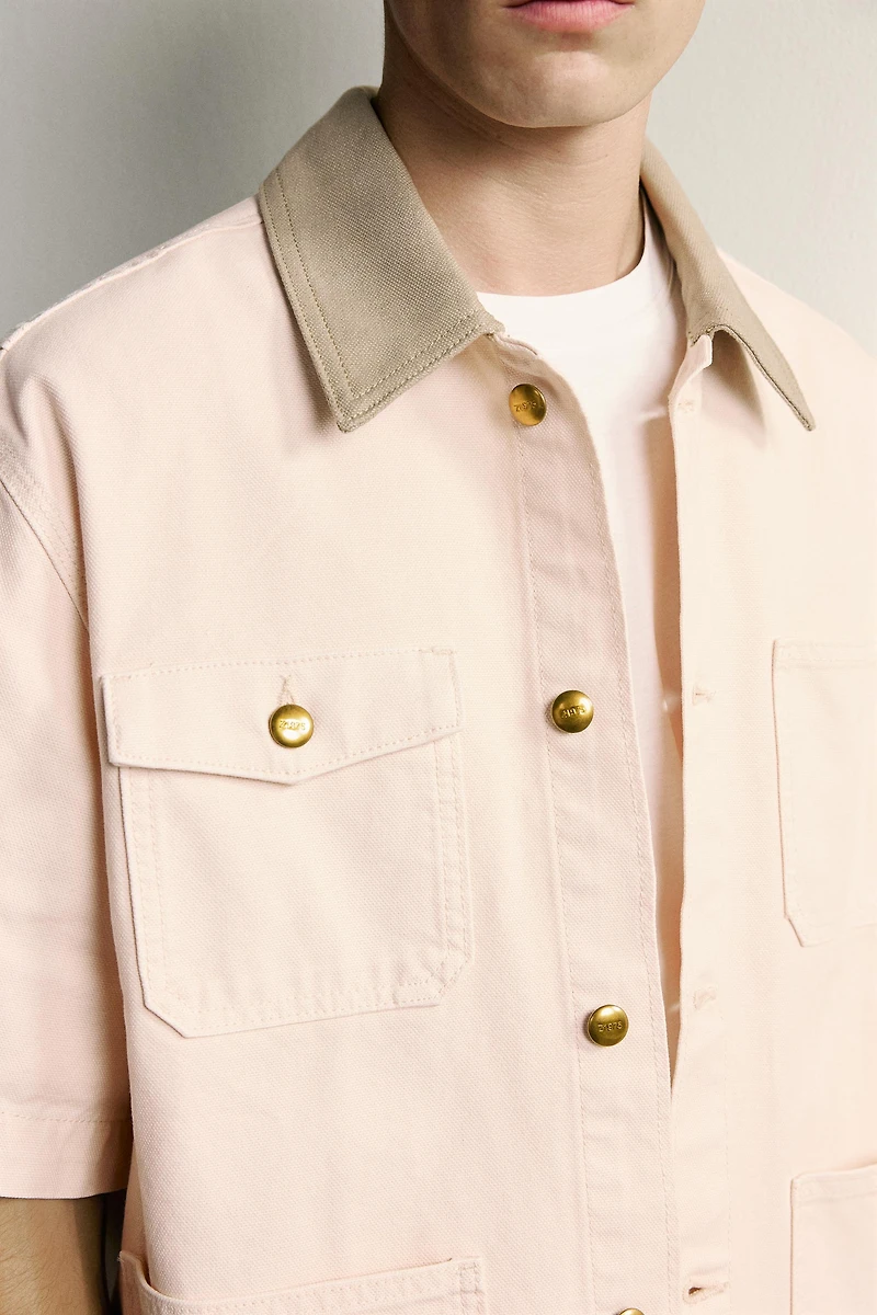 CONTRAST COLLAR SHORT SLEEVE OVERSHIRT