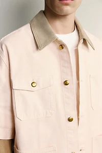 CONTRAST COLLAR SHORT SLEEVE OVERSHIRT