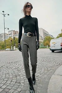 HERRINGBONE BELTED PANTS