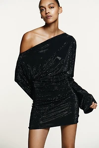 ROBE COURTE ASYMÉTRIQUE STRASS