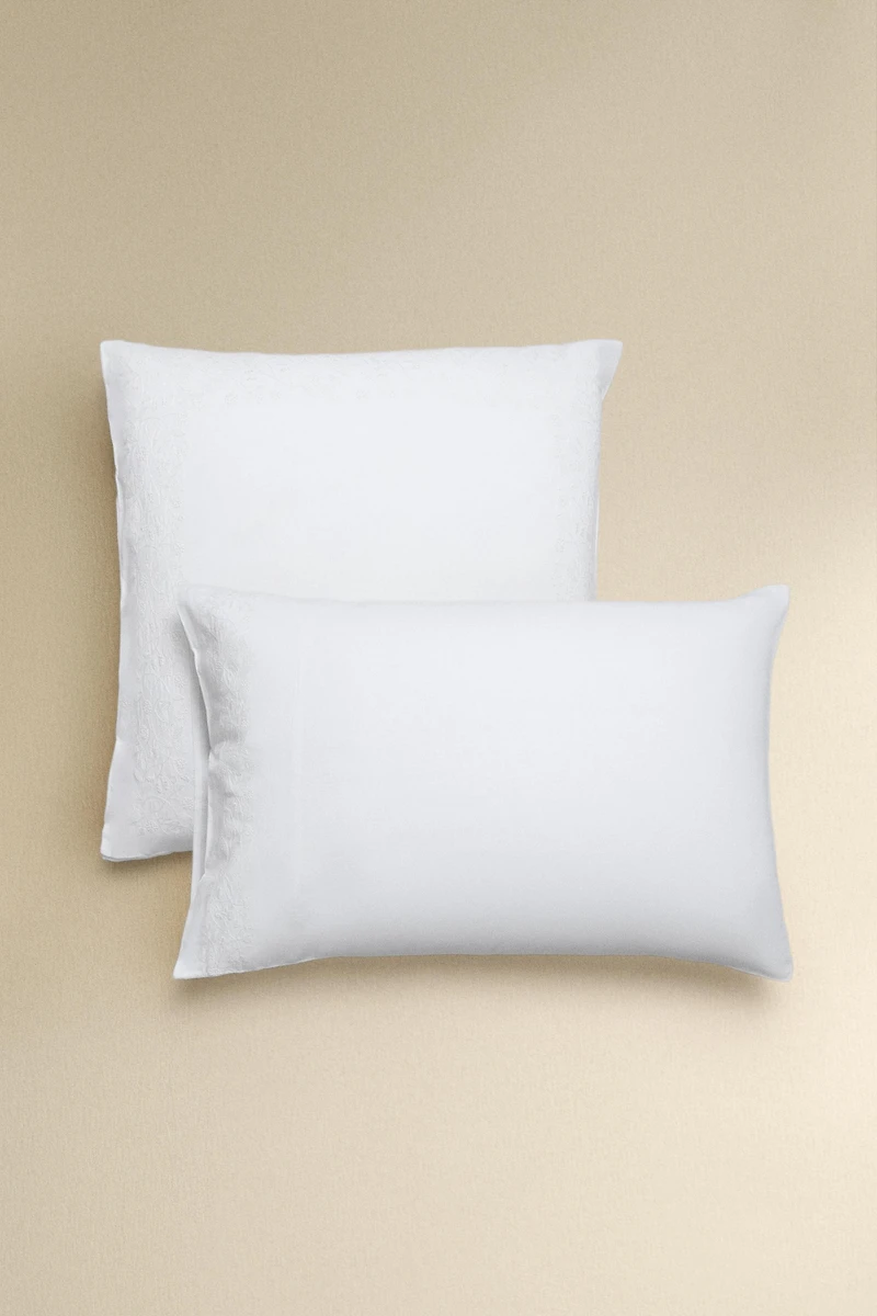 EMBOSSED COTTON AND LINEN PILLOWCASE