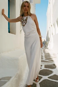 OPEN BACK SATIN EFFECT MIDI DRESS