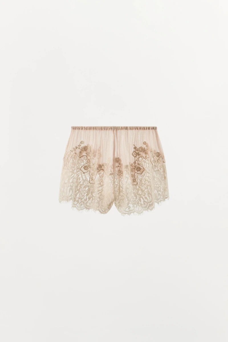 EMBROIDERED LACE GEORGETTE SHORTS