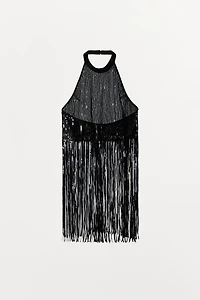 SEQUIN FRINGE HALTER TOP