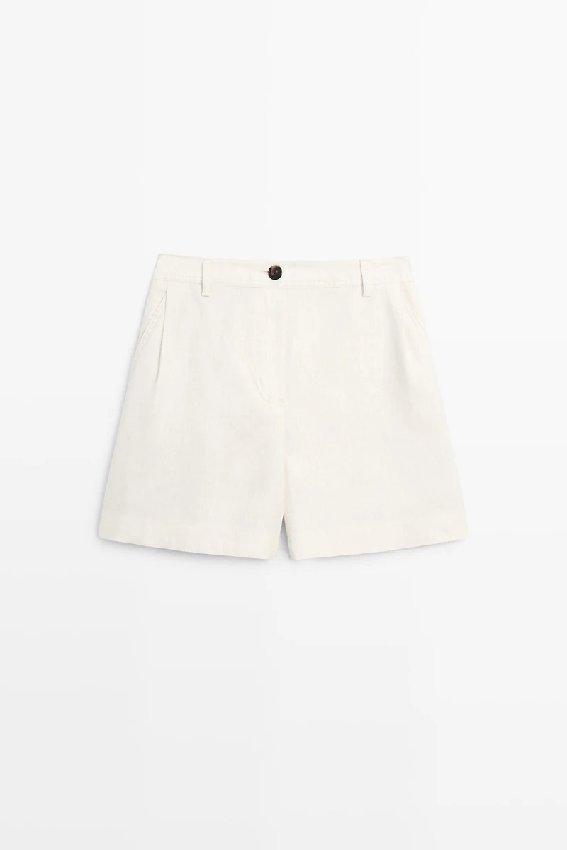 Short plissé 100 % lin