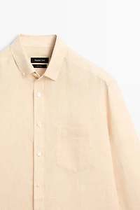Regular fit 100% linen patch pocket shirt