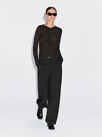 Gathered long sleeve T-shirt