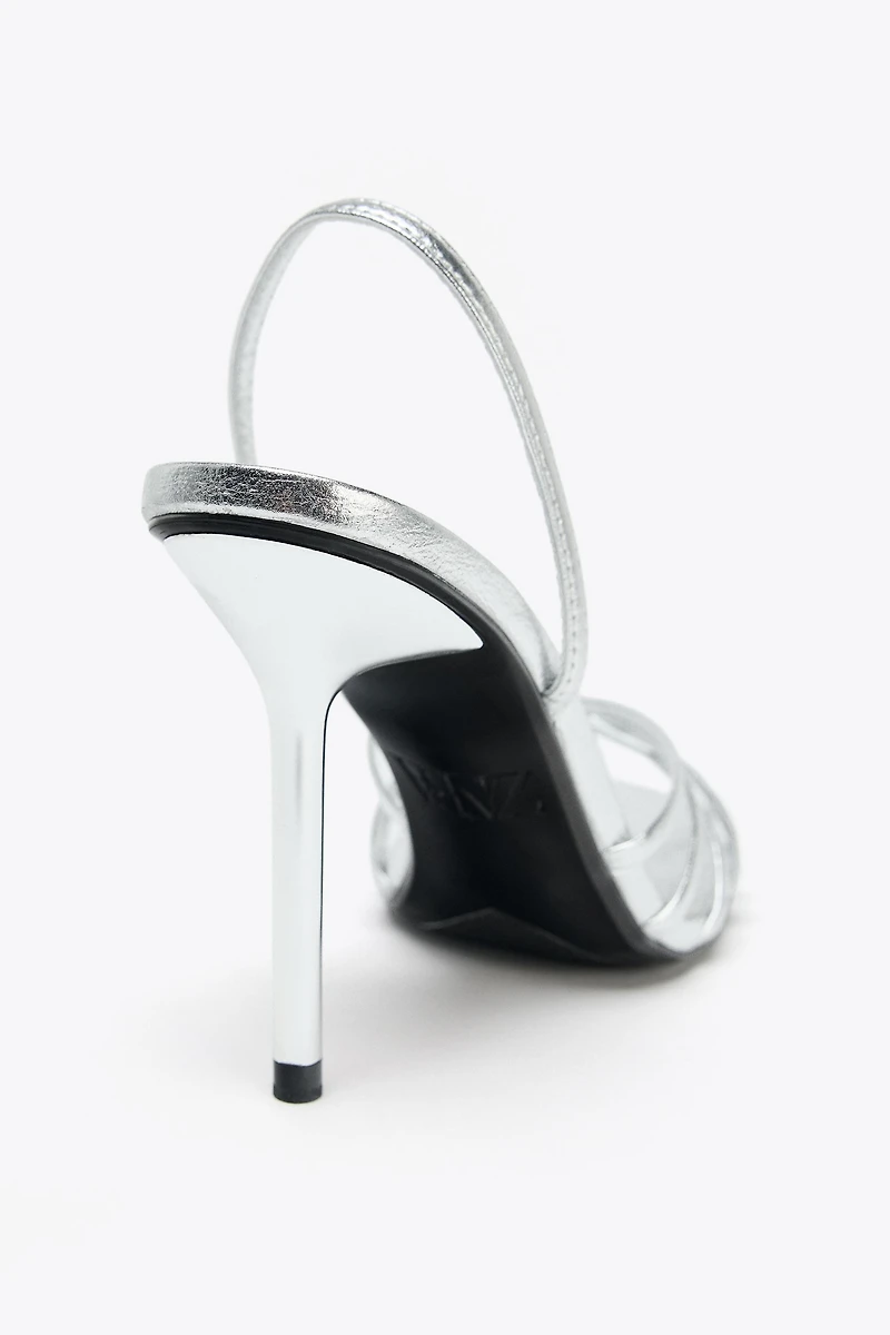 METALLIC EFFECT HEELED SANDALS