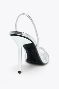 METALLIC EFFECT HEELED SANDALS