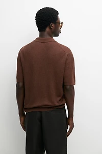 Polo en maille de lin à col chemise