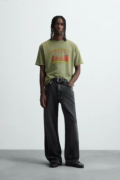 WASHED PRINT KNIT T-SHIRT