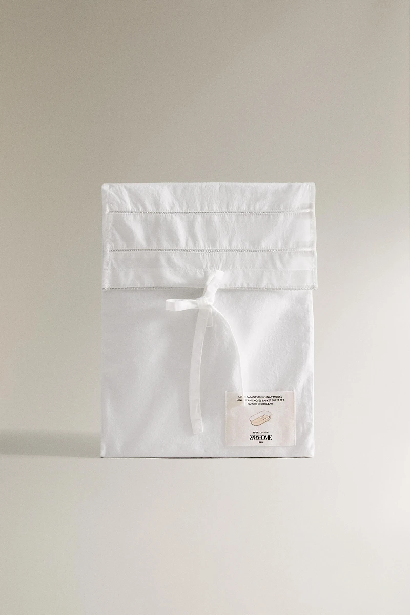HEMSTITCHED POPLIN MINI CRIB SHEET SET
