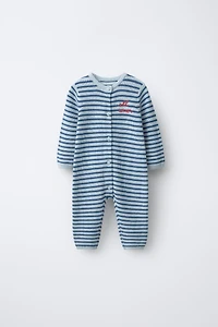 EMBROIDERED TEXT STRIPED KNIT JUMPSUIT