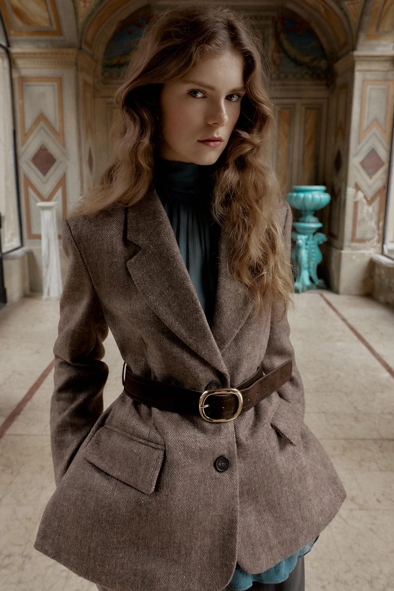 VESTE À CHEVRONS AVEC CEINTURE