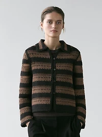 Short striped crochet knit cardigan