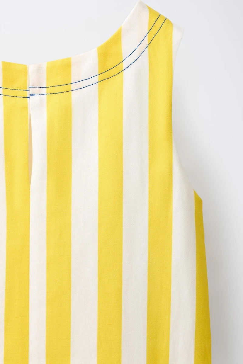 CONTRAST TOPSTITCH STRIPED DRESS